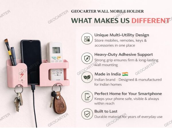 Mobile Phone Charging Stand Multi-Functional Storage Wall Mounted Ac Remote Holder Self Adhesive Bedside Fixed Rack Bedroom Office Accessories Apricot Pack of 1