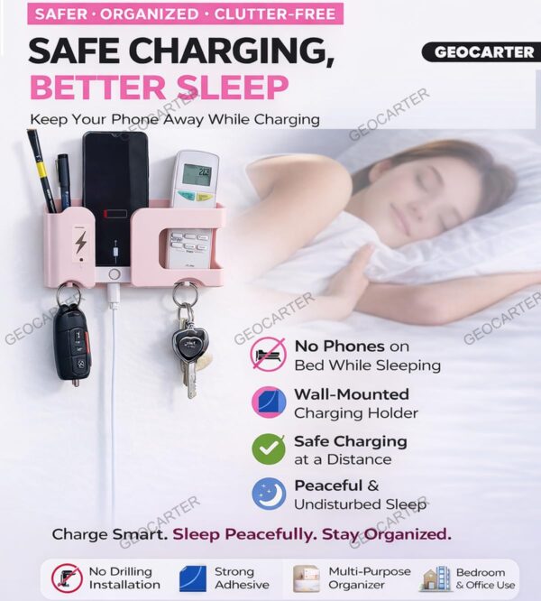 Mobile Phone Charging Stand Multi-Functional Storage Wall Mounted Ac Remote Holder Self Adhesive Bedside Fixed Rack Bedroom Office Accessories Apricot Pack of 1