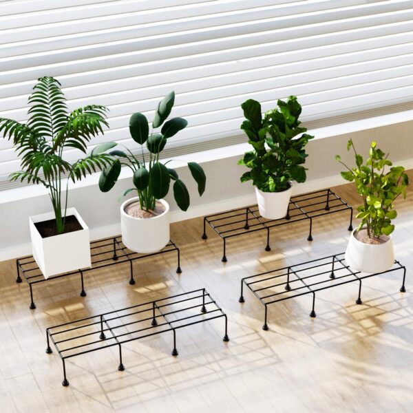 TITAN Plant Stands (Set of 4) Plant Stand for Balcony Rust proof Metal Plant Stand for Living Room with 7 Layer Coating (Rectangle Black)