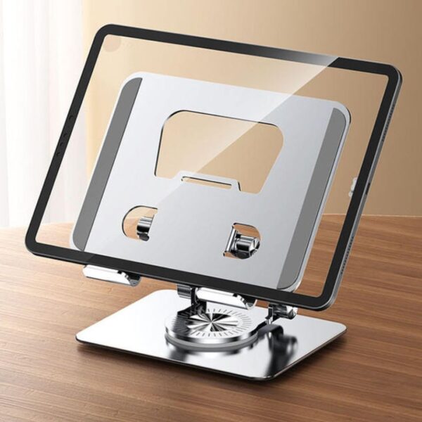 COOLCOLD Tablet Stand | 360° Rotating Adjustable Aluminum Foldable Holder for iPad, Tablets & Smartphones | Portable Desktop & Bed Stand for Home, Office, Table, Floor Use (Grey)