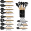 Silicone Kitchen Spatula and Utensils Spoon Set Cooking + Baking Set- 12 Pcs Non-Stick with Wooden Handle-BPA Free, Heat Resistant Item, Flexible Non Toxic Silicon Cookware Tools (Black)