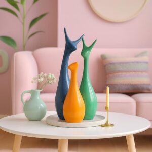 Beautiful Home Decor Lucky Deer Statue Family Ceramic Statues - (Set of 3, Yellow Green & Blue)