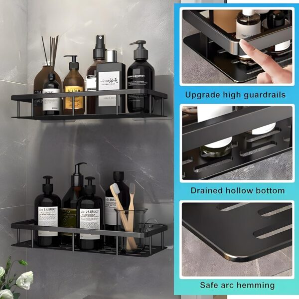 Multipurpose Self-Adhesive Aluminium Bathroom Wall Mounted Storage Organiser Without Drill Shelf Holder/Rack/Bathroom Accessories (Pack of 2, Black)