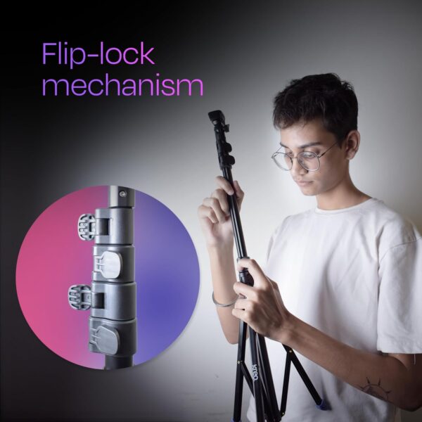 Kreo Stayble Tripod Stand with Mobile Phone Holder for Mobile Phone, Ring Lights & Camera Light, Camera Stand Tripod for Video Recording & Video Shooting, Black, 1.6m