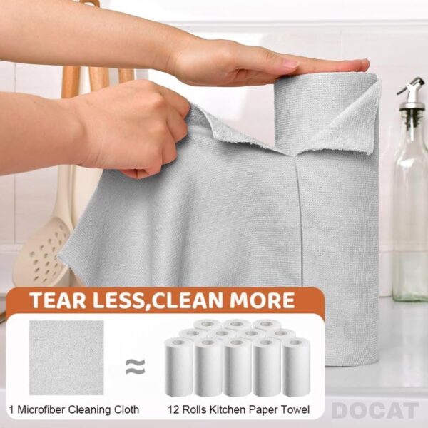 DOCAT Microfiber Cleaning Cloth Roll 25x25 cm, Reusable and Washable Tear-Away Kitchen Towel Roll, Very Soft Cleaning Cloths for Home, Kitchen, Office, Electronics, Car Cleaning (Grey, 20 Pack)