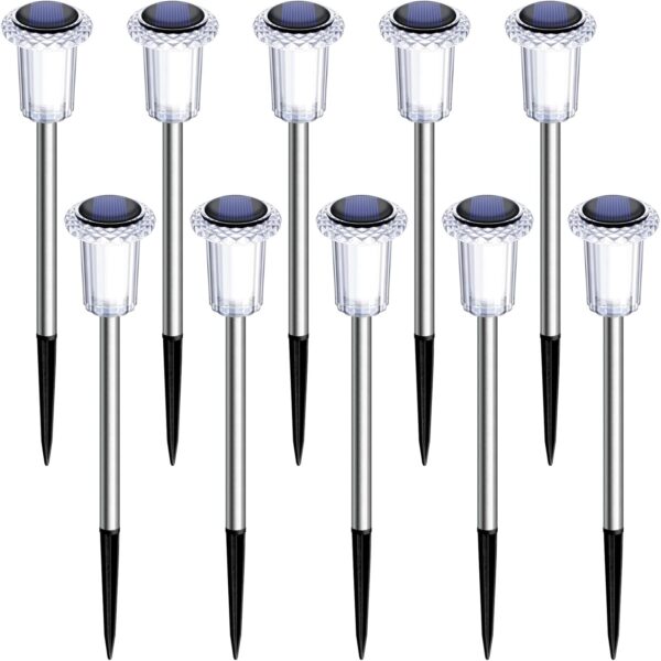Solar Outdoor Lights 10 Pack Pathway Solar Lights LED Waterproof Stainless Steel Garden Stake for Pathway, Walkway, Sidewalk, Driveway, Lawn (Yellow)