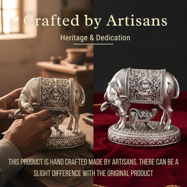 999 Pure Silver Plated Kamdhenu Cow Idol | 2.5 inch Vastu Home Decor for Pooja Room & Mandir | Symbol of Prosperity & Abundance | Ideal Religious & Spiritual Gift