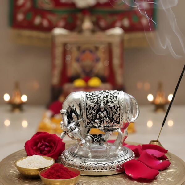 999 Pure Silver Plated Kamdhenu Cow Idol | 2.5 inch Vastu Home Decor for Pooja Room & Mandir | Symbol of Prosperity & Abundance | Ideal Religious & Spiritual Gift