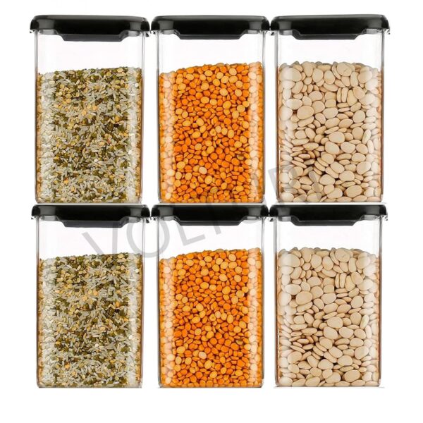 VOLTURI Air Tight Kitchen Containers Set of 6, Kitchen Storage Box for Pulses, Cereals, Grains, Dry Fruits, Pantry Organization, Kitchen Accessories Items for Home, Food Grade (1200 ML, Transparent)