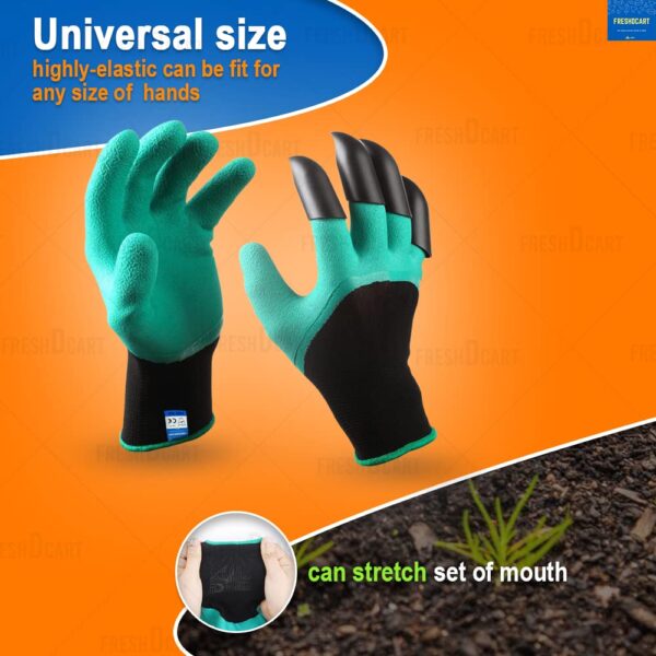 FreshDcart Gloves for Gardening Work – Heavy Duty Washable Gardening Gloves for Home Garden Use with ABS Claws on Right Hand Fingertips for Digging (Free Size, Green, Pack of 1)