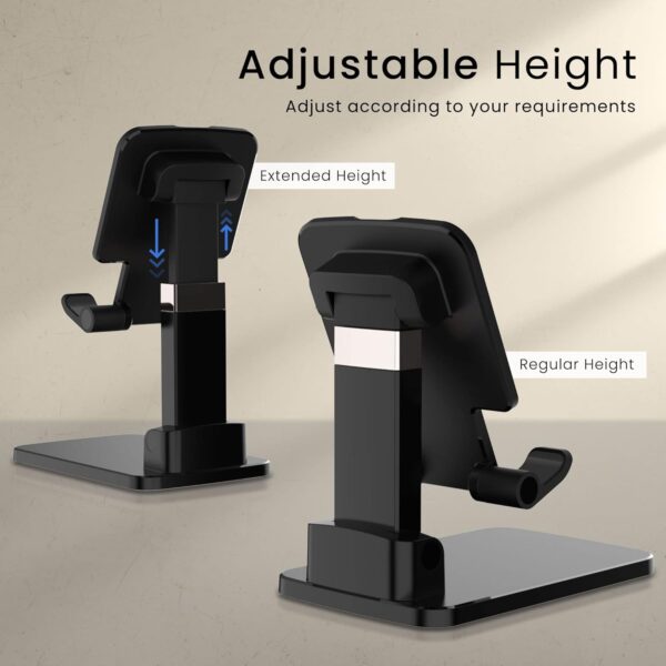 Ambrane Tablet & Mobile Holder for All Smartphones, Tabs, Kindle, iPad Mobile Holding Tabletop Stand, Height Adjustment, Foldable Design, Multipurpose, Anti-Skid Design (Twistand +, Black)