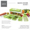 Ganesh 14 in 1 Multipurpose Chopper, Fruits & Vegetable Cutters, Grater Peeler Chipser, Unbreakable Food Grade Body, Easy Push to Clean Button Slicer Dicer, Chopper for Kitchen (Green, Plastic)