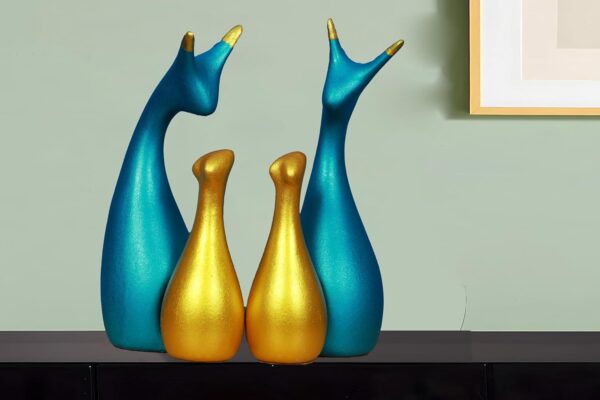 AA NM & Sons Lucky Deer Family Set of 4 (Peacock Blue, Gold)