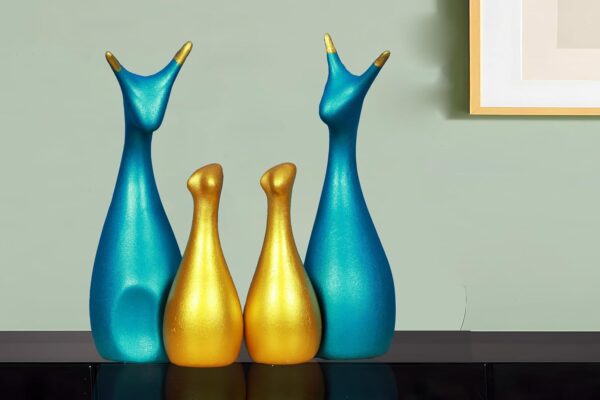 AA NM & Sons Lucky Deer Family Set of 4 (Peacock Blue, Gold)