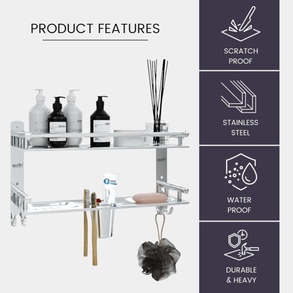 1772890233_GLOXY-Wall-Mount-Bathroom-Shelves-Stainless-Steel-with-Soap-Holder-Toothbrush-Holder-Chrome-Finished-Premium-4-in-1-Washroom-Storage-Organiser-Bathroom-Stand.jpg GLOXY Wall Mount Bathroom Shelves Stainless Steel with Soap Holder & Toothbrush Holder | Chrome Finished Premium 4 in 1 Washroom Storage Organiser Bathroom Stand