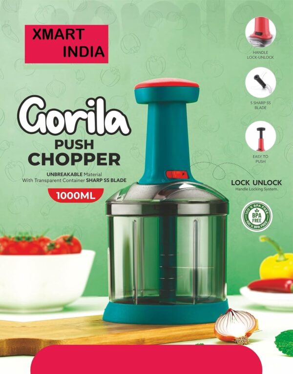 1772892671_Manual-Push-Chopper-1000ML-5-Stainless-Steel-Blades-Multicolor-Kitchen-Essentials.jpg Manual Push Chopper, 1000ML, 5 Stainless Steel Blades, Multicolor, Kitchen Essentials