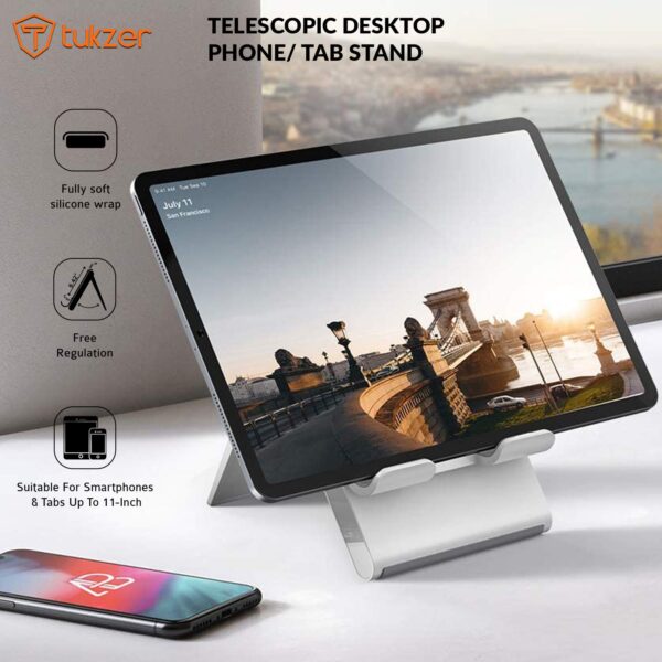 1772903264_Tukzer-Foldable-Portable-Desktop-Telescopic-Smartphone-Tablet-Table-Stand-with-Adjustable-Height-Angle-Silicone-Pad-Supports-Upto-11-Inch27cm-Tab-for-Android-Mobile-White.jpg Tukzer Foldable & Portable Desktop Telescopic Smartphone Tablet Table Stand with Adjustable Height, Angle & Silicone Pad Supports Upto 11 Inch(27cm) Tab for Android & Mobile (White)