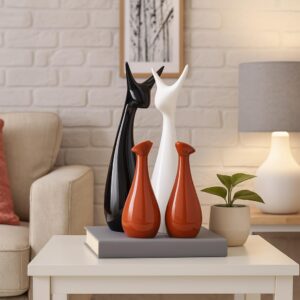 Home Decor Lucky Deer Family Statue Piano Finish Ceramic Figures Home Decor Lucky Deer Family Statue Piano Finish Ceramic Figures - (Set of 4, Brown, Black, White)