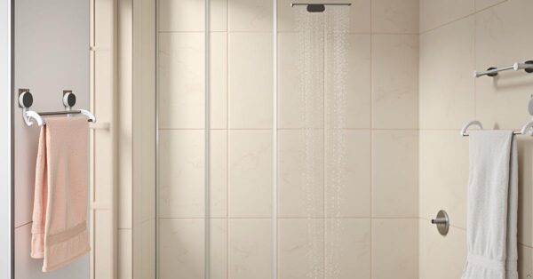 Leawall Self-Adhesive Double Towel Bar for Bathroom No Drill Wall Mounted Towel Rack with Stainless Steel Rods & Plastic Holders bathroom organiser without drill for Bathroom, Kitchen(10.5 Inch)