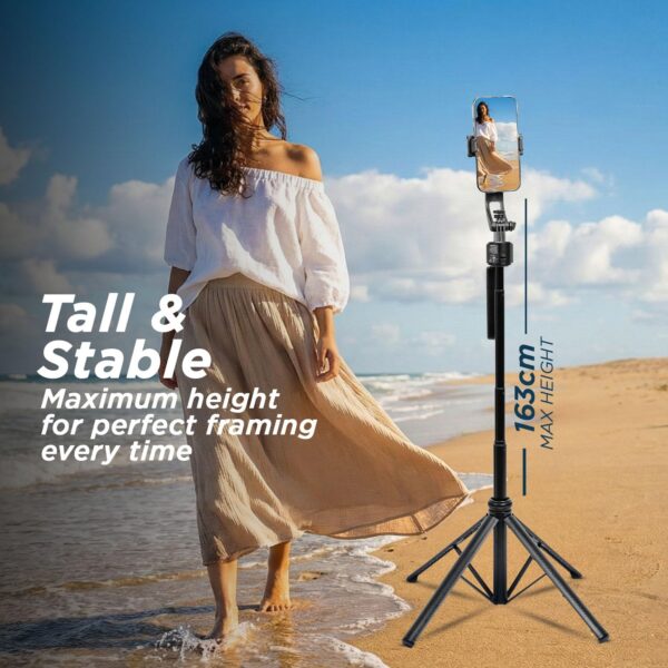 HIFFIN H8 AI-Powered 360° Auto Face Tracking Selfie Stick Tripod | 63-inch/160 cm Long Aluminium Extension Stand for Mobile & Camera | Quad-Leg Stability, Auto Rotation for Vlogging & Shooting