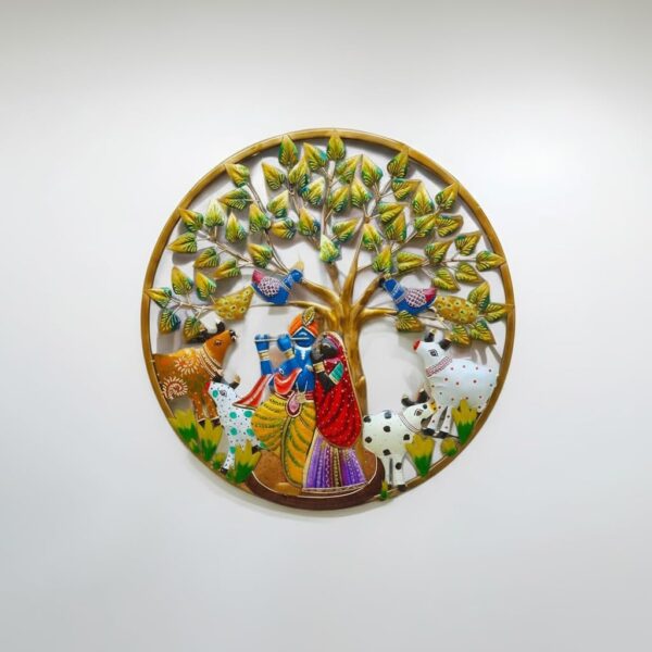 UNKAR EXPORTS INDIA LED Backlit Radha Krishna Metal Wall Art - Tree of Life Wall Decor with Lights - Indian Home Decor for Living Room Bedroom Pooja Room - Premium Gift (24X24 INCHES)