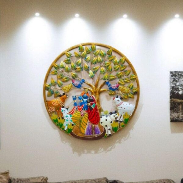 UNKAR EXPORTS INDIA LED Backlit Radha Krishna Metal Wall Art - Tree of Life Wall Decor with Lights - Indian Home Decor for Living Room Bedroom Pooja Room - Premium Gift (24X24 INCHES)