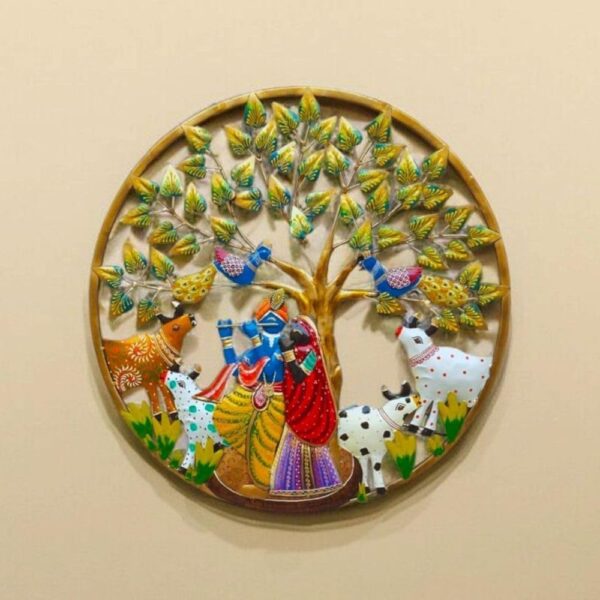 UNKAR EXPORTS INDIA LED Backlit Radha Krishna Metal Wall Art - Tree of Life Wall Decor with Lights - Indian Home Decor for Living Room Bedroom Pooja Room - Premium Gift (24X24 INCHES)