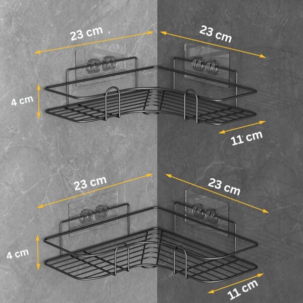 iSTAR Corner Shower Caddy Basket, Pack of 2, 8 & 9 Inch, Black Wall Mounted Bathroom Storage Rack with Adhesive Hooks, Rustproof Metal Wire Organizer for Shampoo, Soap & Toiletries, No Drilling