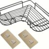 iSTAR Corner Shower Caddy Basket, Pack of 2, 8 & 9 Inch, Black Wall Mounted Bathroom Storage Rack with Adhesive Hooks, Rustproof Metal Wire Organizer for Shampoo, Soap & Toiletries, No Drilling