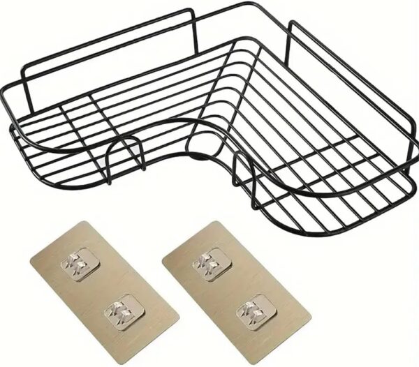 iSTAR Corner Shower Caddy Basket, Pack of 2, 8 & 9 Inch, Black Wall Mounted Bathroom Storage Rack with Adhesive Hooks, Rustproof Metal Wire Organizer for Shampoo, Soap & Toiletries, No Drilling