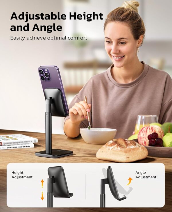 proffisy Mobile Stand for Table Height Adjustable Aluminium Phone Stand Holder for iPhone Kindle Stable Portable,Black