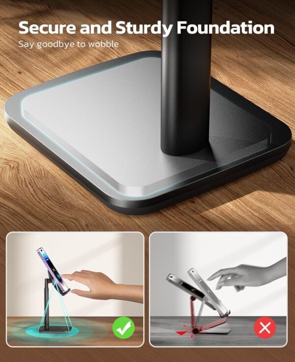 proffisy Mobile Stand for Table Height Adjustable Aluminium Phone Stand Holder for iPhone Kindle Stable Portable,Black