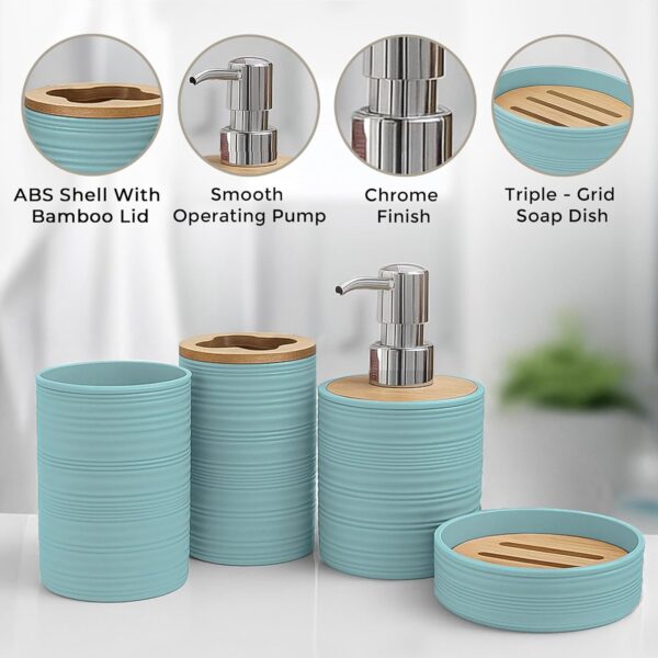 Story@Home 4 Pieces Bathroom Accessories Set - Teal | Toothbrush Holder, Soap Dispenser, Mouth Wash Cup & Soap Dish for Home Kitchen & Bathroom | Bathroom Essentials for Office