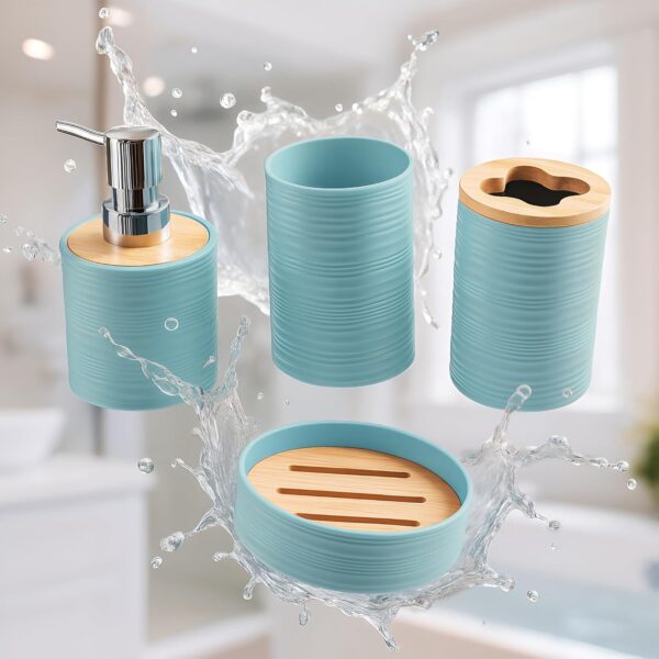 Story@Home 4 Pieces Bathroom Accessories Set - Teal | Toothbrush Holder, Soap Dispenser, Mouth Wash Cup & Soap Dish for Home Kitchen & Bathroom | Bathroom Essentials for Office