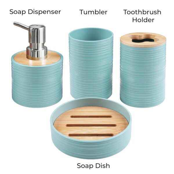 Story@Home 4 Pieces Bathroom Accessories Set - Teal | Toothbrush Holder, Soap Dispenser, Mouth Wash Cup & Soap Dish for Home Kitchen & Bathroom | Bathroom Essentials for Office
