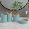 Story@Home 4 Pieces Bathroom Accessories Set - Teal | Toothbrush Holder, Soap Dispenser, Mouth Wash Cup & Soap Dish for Home Kitchen & Bathroom | Bathroom Essentials for Office