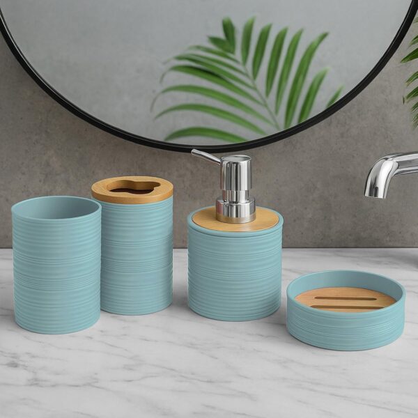 Story@Home 4 Pieces Bathroom Accessories Set - Teal | Toothbrush Holder, Soap Dispenser, Mouth Wash Cup & Soap Dish for Home Kitchen & Bathroom | Bathroom Essentials for Office