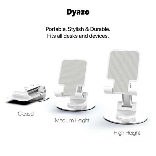 1773037042_Dyazo-Desktop-Mobile-StandCell-Phone-Mount-with-360°-Heavy-Rotational-Base-Height-Adjustment-Foldable-Multiple-Adjustment-Angles-for-Tablets-Phone-4-inch-to-10-inch-White.jpg Dyazo Desktop Mobile Stand/Cell Phone Mount with 360° Heavy Rotational Base Height Adjustment Foldable Multiple Adjustment Angles, for Tablets & Phone 4 inch to 10 inch (White)