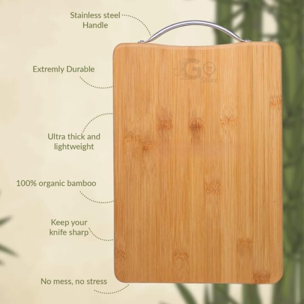 Go Store Large Non-Slip Wooden Bamboo Cutting Board with Antibacterial Surface with Stainless Steel Handle, Chopping Board for Kitchen, Cutting Board for Kitchen (Wood)