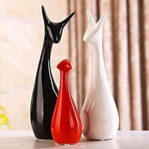 Home Decor Lucky Deer Statue Family Piano Finish Ceramic Figures Home Decor Lucky Deer Statue Family Piano Finish Ceramic Figures - (Set of 3, Red Black, White)
