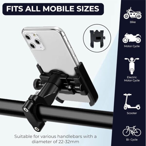 360° Rotating Bike Mobile Holder C1 Bike Mobile Stand Secure & Convenient Phone to Any Angle for Easy Navigation Fits for All Smartphones Black