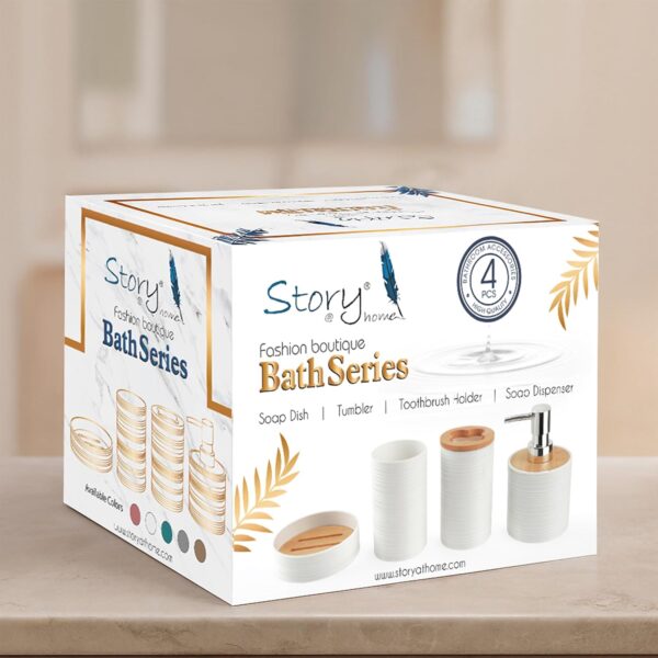 Story@Home 4 Pieces Bathroom Accessories Set - Grey | Toothbrush Holder, Soap Dispenser, Mouth Wash Cup & Soap Dish for Home Kitchen & Bathroom | Bathroom Essentials for Office