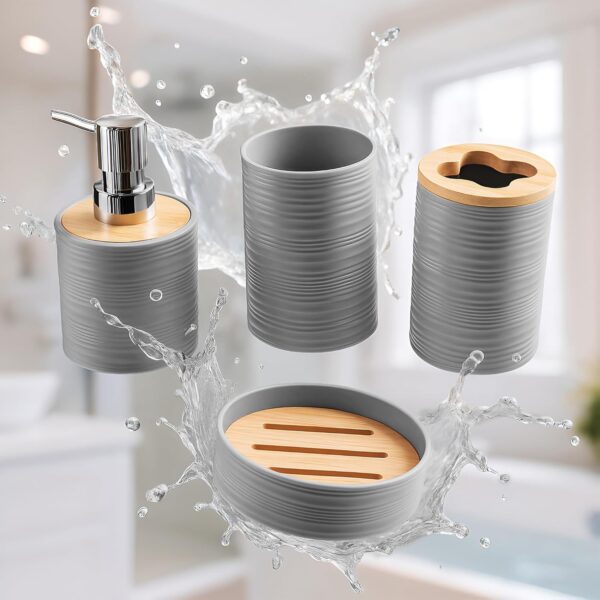 Story@Home 4 Pieces Bathroom Accessories Set - Grey | Toothbrush Holder, Soap Dispenser, Mouth Wash Cup & Soap Dish for Home Kitchen & Bathroom | Bathroom Essentials for Office