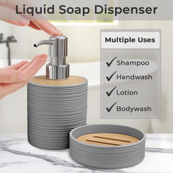 Story@Home 4 Pieces Bathroom Accessories Set - Grey | Toothbrush Holder, Soap Dispenser, Mouth Wash Cup & Soap Dish for Home Kitchen & Bathroom | Bathroom Essentials for Office