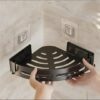 SR 1 PES Plastic Self-Adhesive Wall-Mount Bathroom Corner Shelf Rack Organizer Storage Shelves Holder/Accessories (Black, Pack of 1) (1)