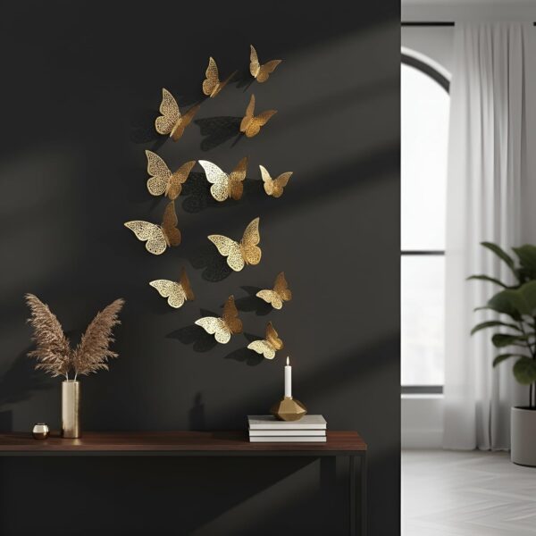 Xtore® 12pcs 3D Home Decor Butterfly with Sticking Pad (Shimmer Golden, Set of 12)