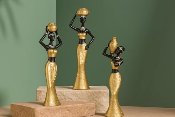 Xtore Beautiful New Golden & Black African Women for Home Decor (Pack of 3, Golden & Black)