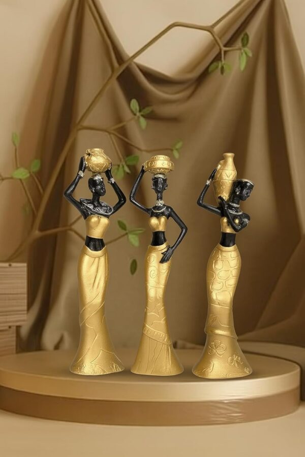 Xtore Beautiful New Golden & Black African Women for Home Decor (Pack of 3, Golden & Black)