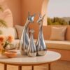 Home Decor Lucky Silver Deer Statue Family Ceramic Figures - (Set of 3, Silver Set)
