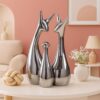 Home Decor Lucky Silver Deer Statue Family Ceramic Figures - (Set of 3, Silver Set)